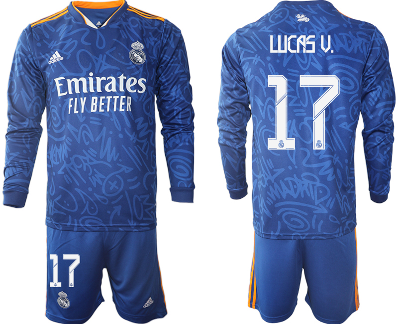 Men 2021-2022 Club Real Madrid away blue Long Sleeve #17 Soccer Jersey